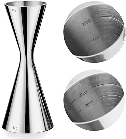 WOMLEX Verre doseur à cocktail avec graduation intérieure pour un cocktail - Acier inoxydable 304 - Convient pour les bars et les appartements (Argenté, 30 ml et 60 ml)