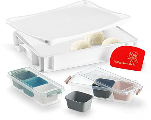 RoyalFay Pizzaballenbox lebensmittelecht 30x40x8 cm mit Deckel und 2 Pizzabelagstationen (bunt)