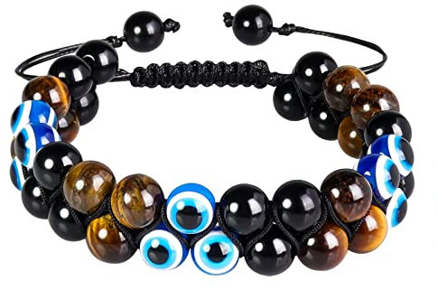 DINGFENG Bracelet en Cristal d'Oeil de Diable Naturel - Fait à la Main, Bijoux Unisexe