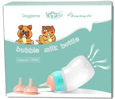 Bubble milk bowl Doggiema Bouteille d'alimentation pour Animaux de Compagnie, Mamelon d'alimentation en Silicone et seringues pour Toutes Les Races de Chiots et d'autres Animaux