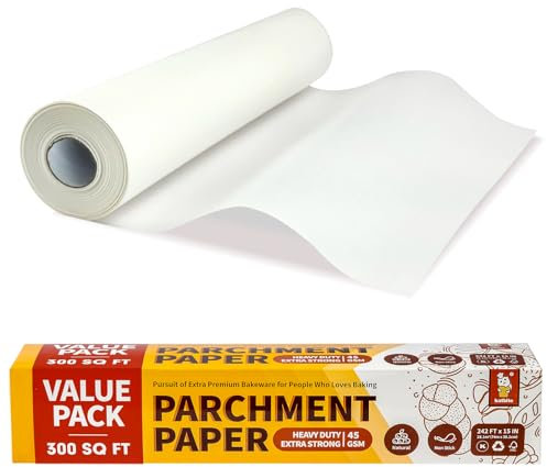 Katbite rotolo di carta pergamena, 38cm x 74m, 300 m². Perfetto per la cottura (pane, forno, friggitrice, vapore). Antiaderente e resistente, con taglierina.