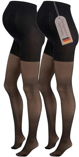Herzmutter Collants grossesse femme Voile 20DEN - Collant de maternité transparents et mats - Beige, Noir - Lot de 2-1220 (L-XL, Noir, 2x)