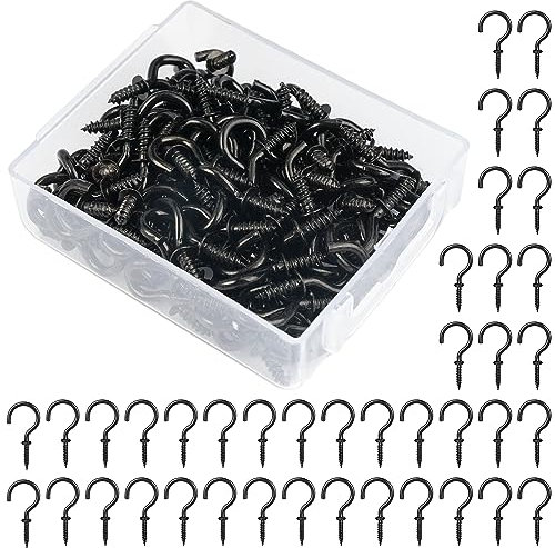 120 Stück Schraubhaken Schwarz, Schraubhaken Edelstahl, 1/2 Zoll Cup Hakenschraube, Deckenhaken, Einschraubhaken zum Aufhängen von Teetassen Schlüssel Weihnachtsdekoration, Ideal für Garten, mit Box