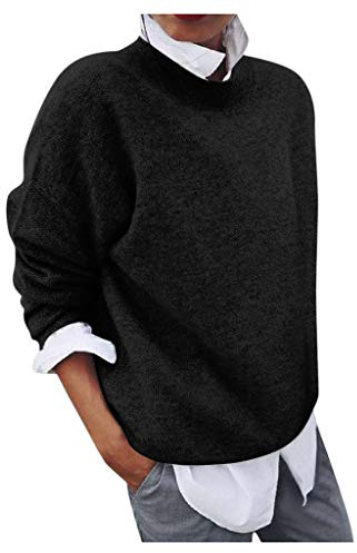 2 en 1 Pull Femme Hiver- Sweat Oversize Femme Manche Longue-Sweatshirts Femme Col Rond Couleur Unie Chandails Décontractée Loose Sweater Pullover Blouse Vintage Grande Taille Tricot Mode Chaud Pulls