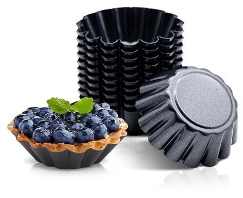 ERFGT 12 Pezzi Stampo per Mini Crostate, Stampi per Crostatine Antiaderente, Stampo per Torta Cupcake, Riutilizzabile Stampo Crostata Cupcake, per Budini, Muffin, Torte, Biscotti (6.5x2.2cm)