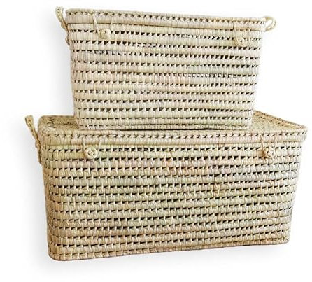 Malle de rangement en osier : rganisation Chic et Fonctionnelle pour Votre Intérieur | Coffre de rangement en feuille de palmier, Panier de rangement (L: L 80x40x40 cm)