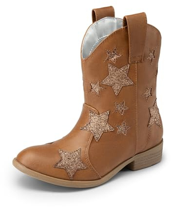 DREAM PAIRS Girls Sparkly Star Cowboy Boots | Glitter Star Accent, Skin-Friendly Lining, Cushioned Insole Play, Pull Tabs Independent