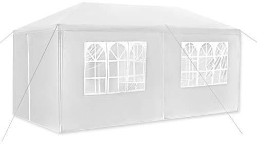 TRMLBE Paviljong 3 x 6 m, vattentät, stabil, vintersäkert festtält, vikbart med sidodelar och fönster, vikbar, paviljong, trädgårdspaviljong, festtält för trädgård, fest, familjesammankomster – vit