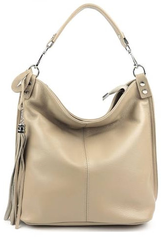OBC Made IN Italy Damen XL Leder Tasche Business Shopper Schultertasche Ledertasche Umhängetasche Handtasche Nappaleder Taupe