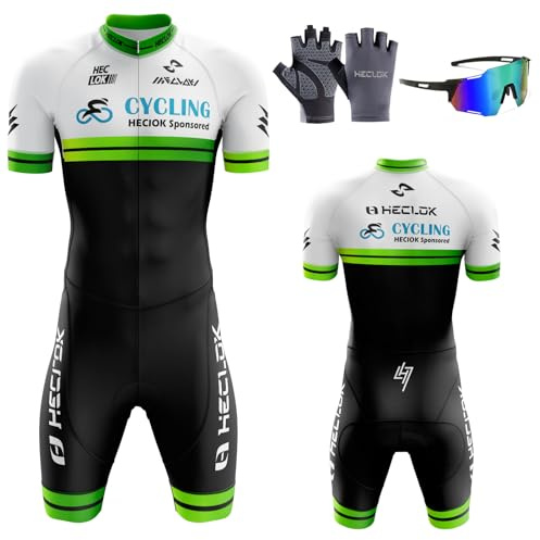 Tuta da Triathlon a Maniche Corte da Uomo,da 3 Tasche,Trisuit Cycling Skinsuit with Gel Pad,Ciclismo Body Skinsuit per Nuoto/Corsa/Ciclismo,Abbigliamento Ciclismo Monopezzo (TYP-1,M)