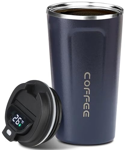 LEYF Termosbägare 510 ml rostfritt stål, kaffemugg To go, temperaturdisplay, intelligent kaffekopp, isolerad termoskopp, lätt att bära och reselämplig, termosmugg