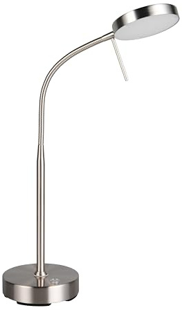 Reality Leuchten Lámpara de mesa LED MORENO R54561107, Níquel mate, LED de 3 vatios, Batería con estación de carga, Sensor de regulación, Color de luz ajustable