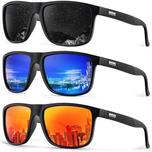HENGOSEN Polarised Sunglasses Men Sports: Polarized Sunglasses Running Fishing Driving Sun Glasses with UV Protection 3 PACK