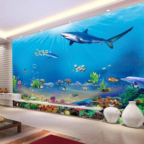 MIXUEXUNLU 3D Wallpaper 3D Lifelike Animal Ocean Shark Photo Wall Wallpaper Modern Wall Art Poster