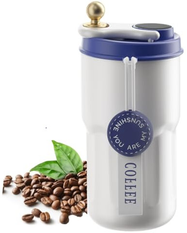 AMFUN Café a Prueba de Fugas Taza de Viaje, Azul Taza Vaso Termo Cafe, Temperatura Smart Thermal Taza, Taza Aislada Inteligente Portátil de inox, para Café Frío y Caliente, Leche y Té