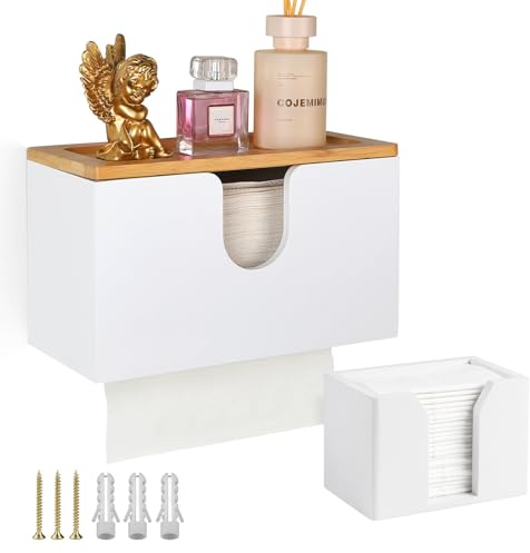 EFUTURETIME Handduksdispenser set för pappershanddukar av bambu, dispenser för pappershanddukar vägg + liten näsdukslåda | 27,5 x 16 x 13 cm + 12 x 6,8 x 8,5 cm, för H2 pappershanddukar, servetter,