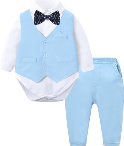 mintgreen Traje Para Niño, Bautizo Chaleco Conjunto de Boda, Azul Claro, 12-18 Messes, 90