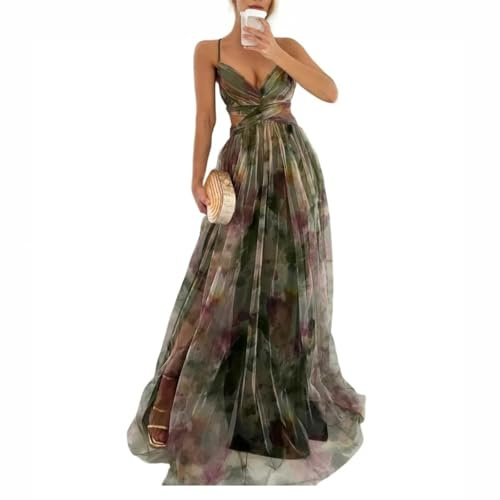 Générique Robe Longue Boheme Robe de Bal Plage Soiree Cocktail Femme Printemps Ete Vintage Robes Chic Elegant Mi Longue Fleurie Vetement Chemise Femmes Grande Taille Dress(Dark Green,Small)