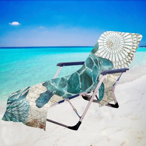 Surwin Housse de Chaise de Plage, Serviette de Plage Couverture Séchage Rapide Housse pour Chaise Longue de Jardin Protection Bain de Soleil Hôtel Piscine -Tortue de mer 3D (Rétro,75x210cm)