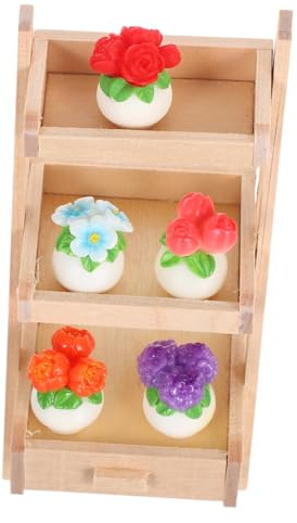 HONITANO Miniature Plante Pot avec Support Décoration Jardin Miniature Résine Accessoire Mini Fleur pour Maison de Poupée Ornement Végétal Artificiel Polyvalent