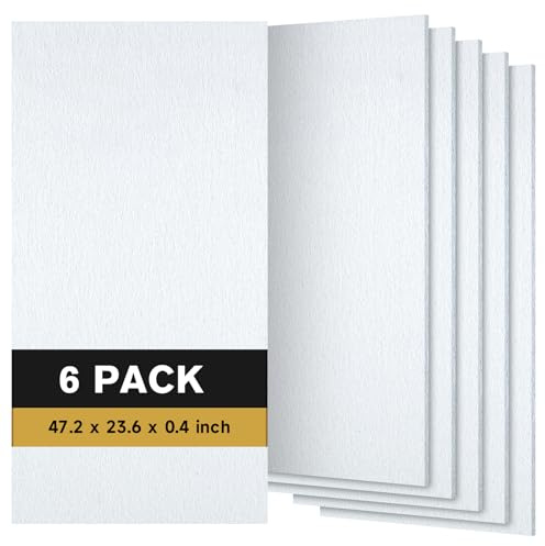 6 PCS Acoustic Panels, 47.2 x 23.6 Self-Adhesive Soundproof Wall Panels, High Density Noise Absorption Panels for Studio Wall, Home Office, Home Theater, Peel & Stick Sound Proof Foam Panels (White)