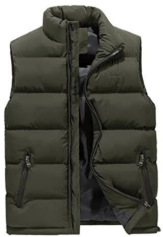 Chaleco Acolchado Hombre Gilet Cálido Chalecos Acolchados Hombre Moda Sin Mangas Abrigo Casual Informal Softshell con Bolsillos Chaqueta Ocio Trabajo Invierno Guateado Verde Militar M