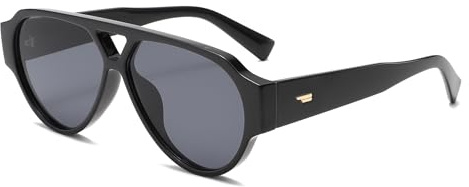 Long Keeper Oversized Pilot Sunglasses - Women Men Retro 70s Square Sunglasses Vintage Flat Top Double Bridge Sun Glasses UV400 Protection (Black Black)