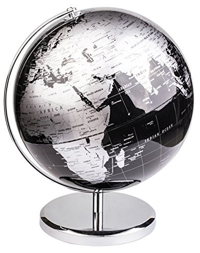 Exerz 30cm World Globe With a Metal Base, Metallic Black Earth Globe Geographic English Modern Map Desktop Decoration
