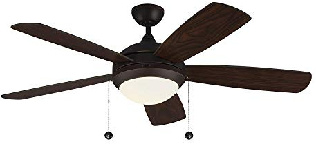 Generation Lighting | 5DIC52RBD-V1 | Discus Classic 52-Inch Indoor 5-Blade Ceiling Fan In Roman Bronze Finish With Reversible Motor And Integrated Led Light Kit Included