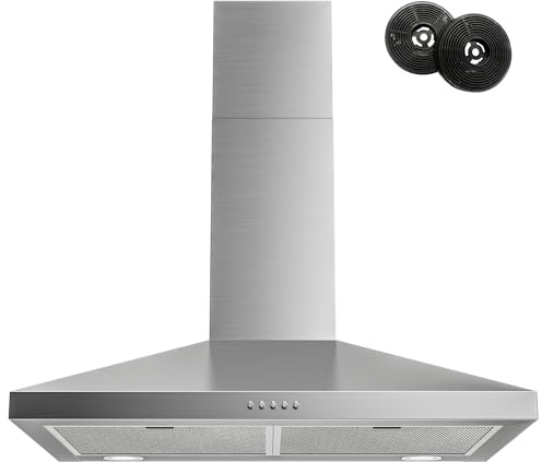 FIREGAS Range Hood 30 Inch, Stainless Steel Wall Mount Kitchen Hood 450 CFM with 3 Speed Exhaust Fan, Ducted/Ductless Convertible, Stove Vent Hood with Aluminium Mesh and Charcoal Filters