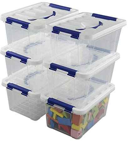 Dynko 6-pack 7 Liter Storage Boxes Set with Lids, Plastic Lidded Storage Box Bin