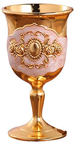 ohfruit Copa de vino con relieve de cáliz real, portátil, vintage, de lujo, en relieve, para reuniones familiares para celebrar bebidas de vino tinto y whisky, color dorado y blanco