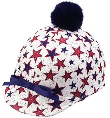 Harrison Howard Equestrian Robust Quality Fabric Versatile Snug Fit Riding Helmet Cover with Cute Bow-Classic Stars