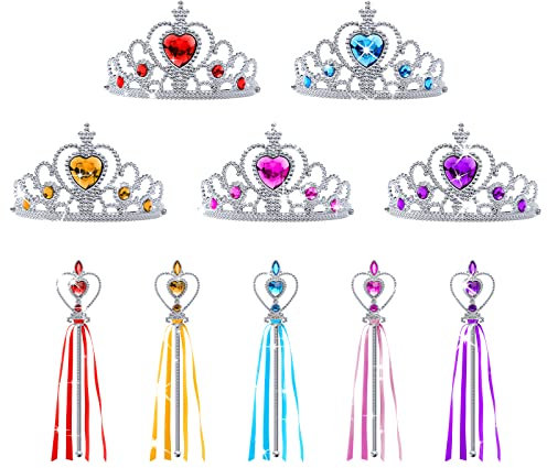 Aomig Elsa 10 Pièces Cadeau Set, Princesse Inclus Couronne avec Baguette Magique, Princesse Dress Up Accessoires Filles Diadème, pour la Décoration de Vacances, les Jeux de Rôle, les Soirées à Thème