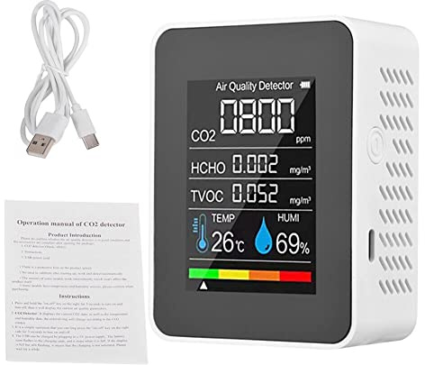 Misuratore di qualità dell'aria Monitor di qualità dell'aria per / HCHO/TVOC/TEMP/HUMI Multifunzionale 5 in 1 Rilevatore di anidride carbonica Dati in tempo reale e Registrazione della media