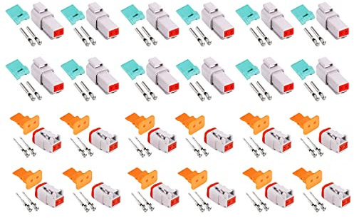 HUAZIZ DT-Stecker-Set, 12 Sets DT-Stecker 2-polig, Versiegelt, Grau, Stecker und Buchse, Auto Wasserdichter Elektrischer Steckverbinder, 2 Polig DT Serie Kabelstecker für Auto LKW Boots, 22-18AWG