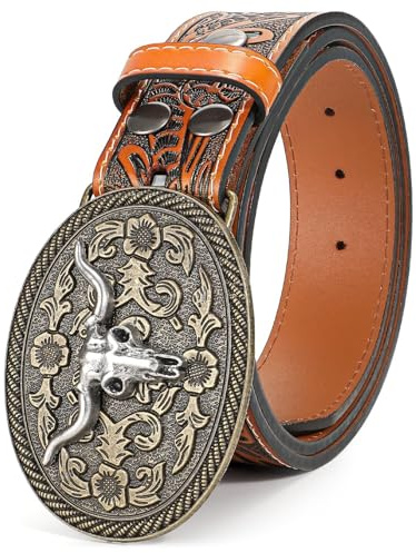 Beltroad Läderbälte med spänne i västernstil för män och kvinnor, cowboy, cowgirl, bälte för jeans, julklapp, gåvor