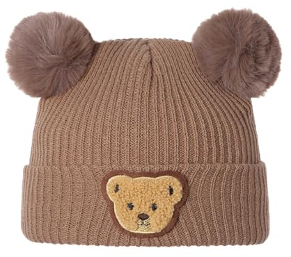 Himllauen Cappello da Bambina Bambino Unisex Cappello a Maglia con Motivo a Piccoli Orsi Cappello Caldo Invernale per Neonata Neonato (A Marrone, Taglia Unica)