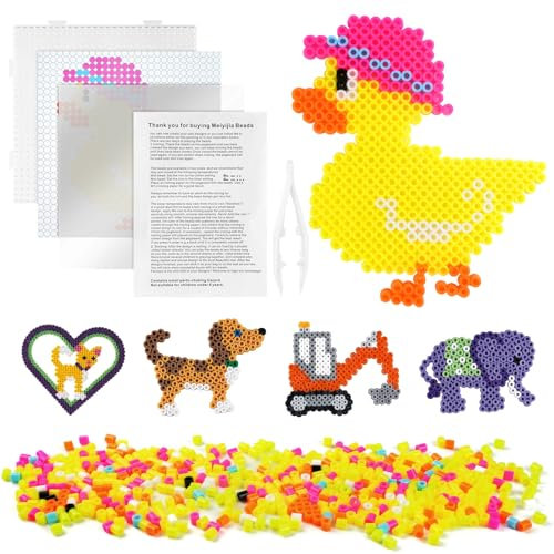AUAUY Fuse Beads Kit, 500pcs 5mm Iron Beads Set for Kids, DIY Art Craft Toys with Duck Pattern Cards, Pegboards, Tweezers, Ironing Papers, Christmas Birthday Gift for Boys and Girls