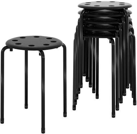 VECELO 6-Piece Stacking Stools, 17.7 Inch Standard Height, Portable Stackable Colorful Decoration Stools for School Classroom and Office Use, Black