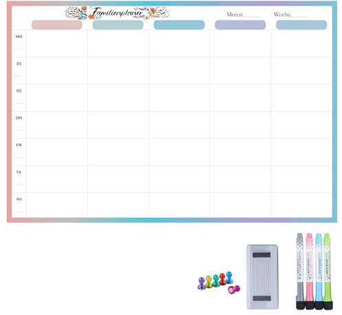 AMO HERMOSO Planificador familiar magnético lavable 45 x 30 cm – planificador semanal pizarra magnética para frigorífico, calendario familiar ideal, plan de comida, plan de limpieza y lista de la
