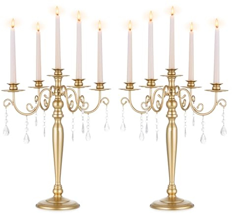 Sziqiqi Oro Candelabri Portacandele per Matrimonio: 5 Braccio andelabri per Candelieri - Set di 2 Portacandele in Metallo per Cena di Natale Ricevimento Fidanzamento Decorazione