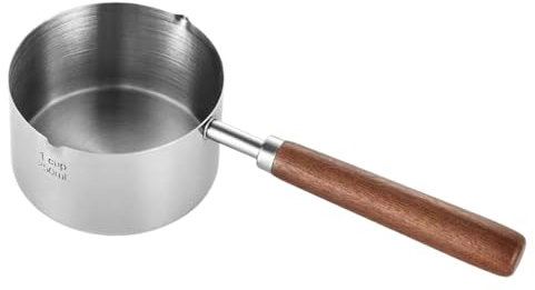 Milk Warmer Pot | Multipurpose Stainless Steel Small Soup Pot Non-Stick Milk Pan Induction Sauce Pan Pasta Cooking Pot, with Double Pouring Lips and Wooden Handle