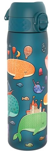 Ion8 Borraccia a Prova di Perdite, 500ml, Facile da Aprire, Serratura Sicura, Lavabile in Lavastoviglie, Senza BPA, Maniglia per il Trasporto, Adatta a Portabicchieri, Facile Pulizia, Balene