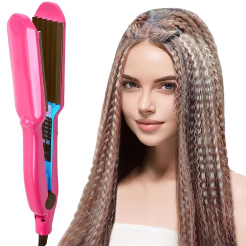 Hair Crimpers for Women, Afenau Crimping Iron Hair Crimper with 5 Heat Setting, 140-220℃, Rapid Heating, for All Women Girls (Rose)