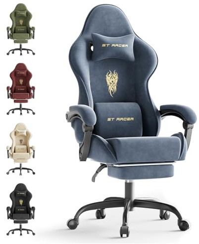Ferghana Gaming Stuhl Ergonomisch,Gaming Chair，Atmungsaktiver Bürostuhl aus Hochwertigem Stoff，Computerstuhl mit verstellbare Kopfstütze und Lendenkissen，Armlehnen，Fußstütze，Racing PC Stuhl ，Grau