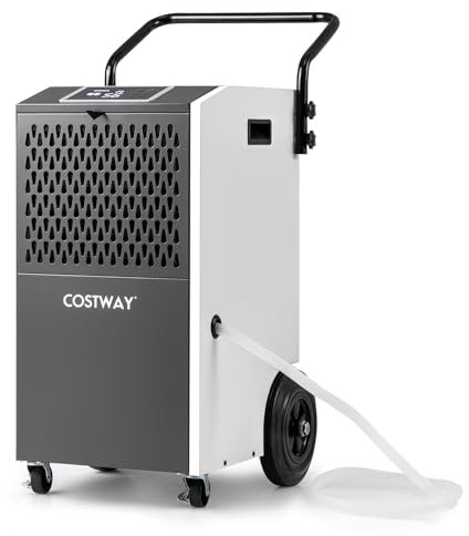 COSTWAY Deshumidificador Comercial de 73 L/día, Deshumidificador Industrial con Manguera de Drenaje y 24H Temporizador, Deshumidificadora con Ruedas, de hasta 695 ㎡ (Gris y Blanco)
