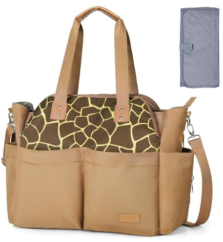 Lekebaby Sac a Langer Bebe avec Bandoulière Sac Maternité Grand Sac Bebe avec Matelas a Langer Portable Sacs à Langer pour Maman et Papa, Blanc cassé Noir