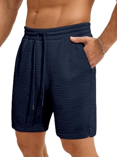 JMIERR Mens Gym Running Shorts Texture Summer Casual Sports Short Outdoor Workout Training Pants,Navy Blue,M