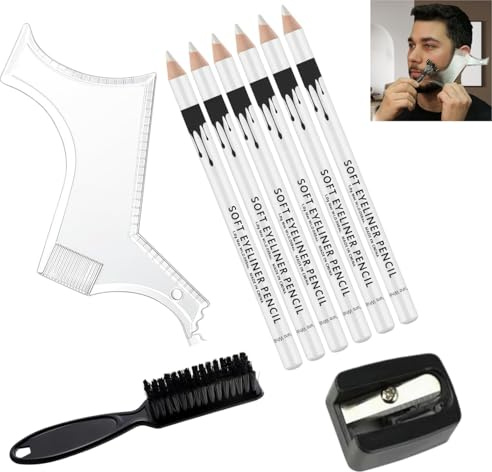 Wxinsheng Matita da parrucchiere bianca Kit completo, per delineare e modellare la linea dei capelli e la barba, include temperamatite pennello e stencil guida per barba, strumenti di precisione per